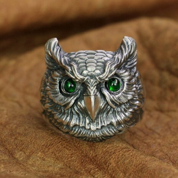 925 Sterling Silver Owl Ring Mens Biker Punk Ring - Image 6