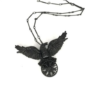 Vintage Black Crow Pendant Necklace For Women Viking Mystic Symbol 