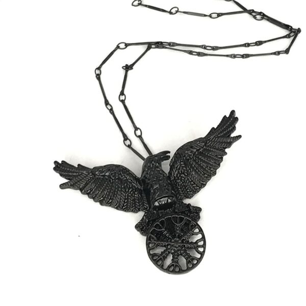 Vintage Black Crow Pendant Necklace For Women Viking Mystic Symbol  - Image 2