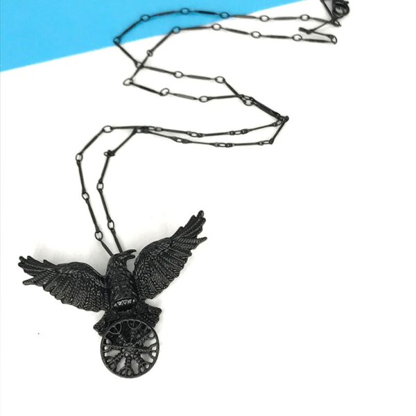 Vintage Black Crow Pendant Necklace For Women Viking Mystic Symbol  - Image 3