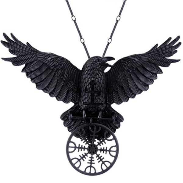 Vintage Black Crow Pendant Necklace For Women Viking Mystic Symbol  - Image 4
