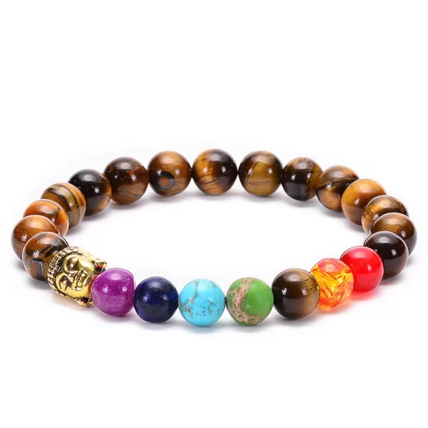 Seven Chakra Healing Beaded Bracelet Natural Lava Stone Tiger Eye Beads Bracelet - Image 6