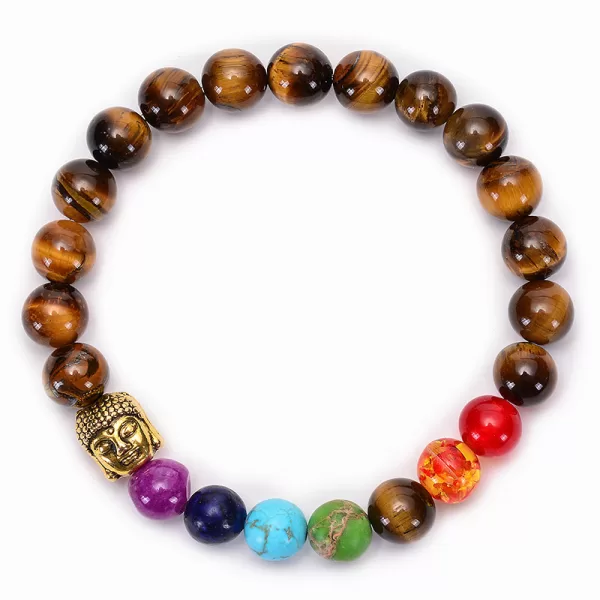 Seven Chakra Healing Beaded Bracelet Natural Lava Stone Tiger Eye Beads Bracelet - Image 4