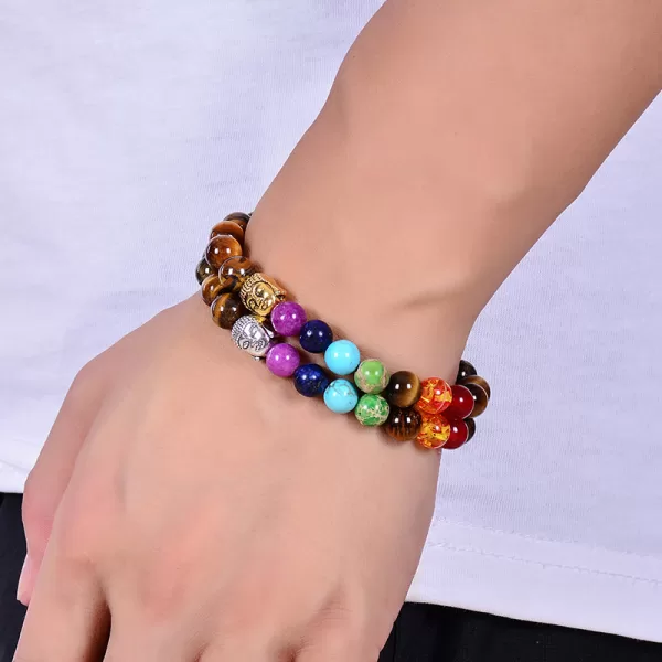 Seven Chakra Healing Beaded Bracelet Natural Lava Stone Tiger Eye Beads Bracelet - Image 5