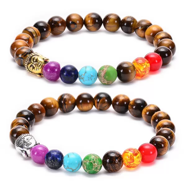 Seven Chakra Healing Beaded Bracelet Natural Lava Stone Tiger Eye Beads Bracelet - Image 2