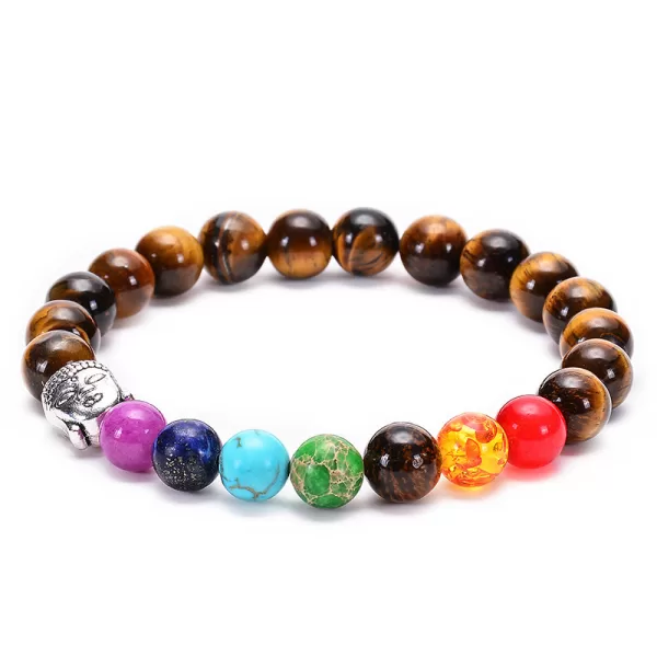 Seven Chakra Healing Beaded Bracelet Natural Lava Stone Tiger Eye Beads Bracelet - Image 7