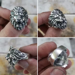 925 Sterling Silver King of Lion Rings Mens Biker Rock Punk Rings US Size 7~15