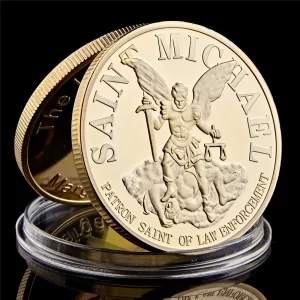 St Michael The Archangel with Prayer 1OZ Gold/Silver Plated Challenge Coin USA Collectibles