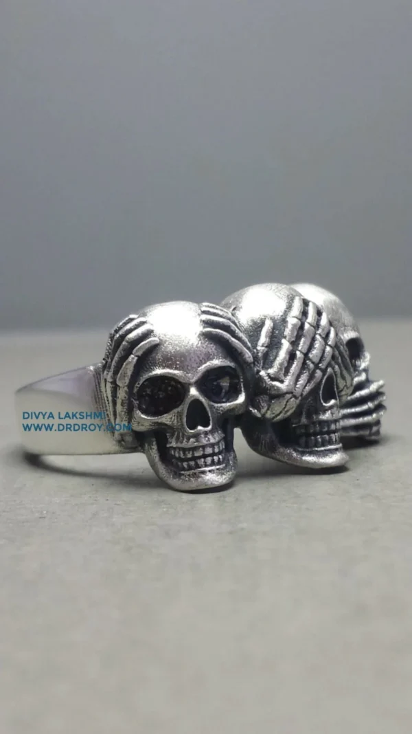 Hear No Evil See No Evil Speak No Evil Sterling silver Skull Ring | Men Gift