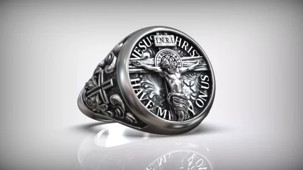 Jesus Christ Crucifix Signet Ring – 925 Sterling Silver Ring