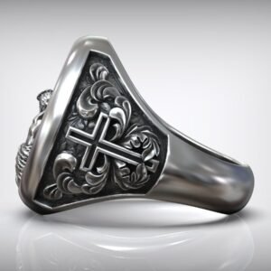 Jesus Christ Crucifix Sterling Silver Signet Ring — Saint Benedict Seal & Christian Protection Jewelry
