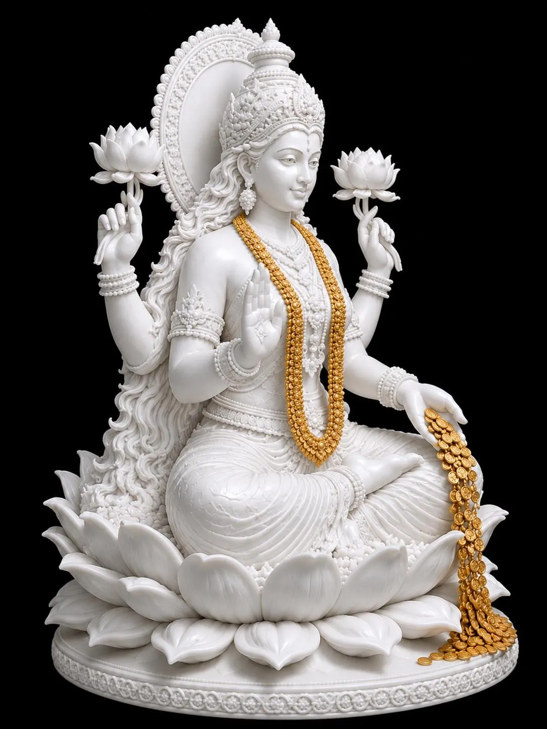 Hindu Goddess Lakshmi Statue White Resin