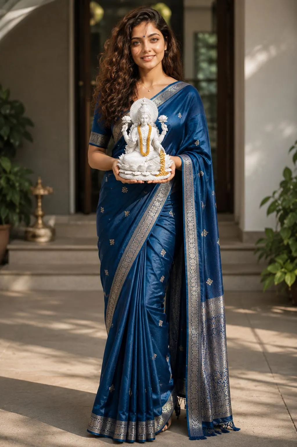 Hindu Goddess Lakshmi Statue White Resin