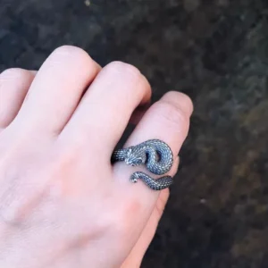 Vintage Sterling Silver Rattlesnake Ring – Handmade Snake Jewelry for Men & Women