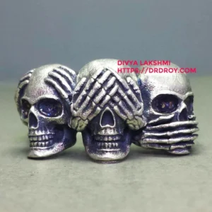 Hear No Evil See No Evil Speak No Evil Skull Ring – Sterling Silver Gothic Biker Ring