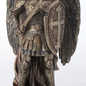 Archangel Saint Michael Statue Bronze Resin – Sword & Shield Angel Warrior Figurine Home Decor 11 Inches