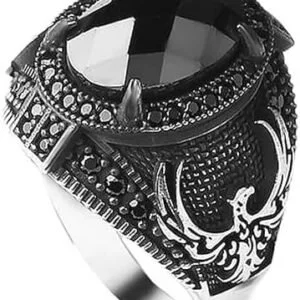 925 Sterling Silver Phoenix Ring for Men | Black Zircon Stone