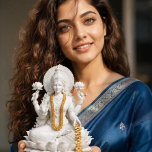 3D Printed Resin Goddess Lakshmi Statue for Home Temple | White Hindu Idol for Wealth & Prosperity Gift